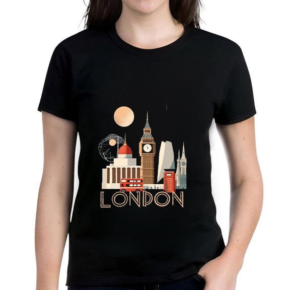Stylish Women's Cotton Short Sleeve T-Shirt Featuring Iconic London Landmarks Design - London Eye Gherkin & More