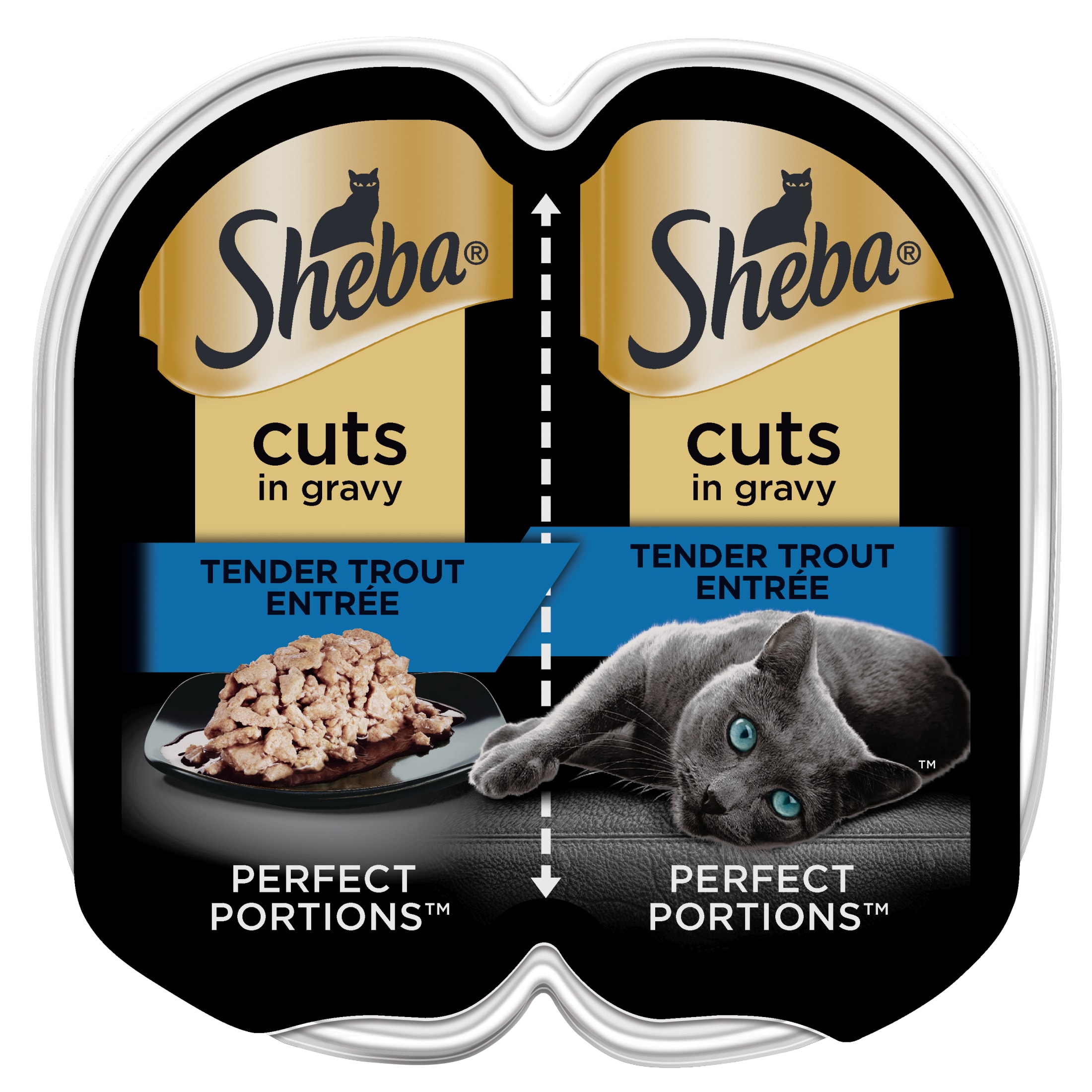 Sheba Wet Cat Food Cuts in Gravy Tender Trout Entree, 2.6 oz Perfect Portions Twin-Pack Tray