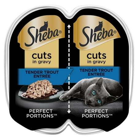 Sheba Wet Cat Food Cuts in Gravy Tender Trout Entree 2.6 oz Perfect Portions Twin-Pack Tray