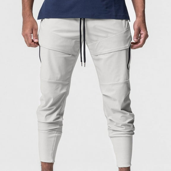 Herrnalise Men's Joggers Cargo Pants Solid Drawstring Quick Drying Pinching Training Pants Quick Drying Hiking Pants Trousers Ripped Denim Pants for Men For White,XL