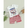 thumbnail image 3 of Wassery Kids Boys Girls Short Sets 2Pcs 4th of July Toddle Independence Day Outfits Dinosaur Print Short Sleeve Crew Neck T-shirt and Solid/Striped Shorts Summer Casual Clothes 0-3T, 3 of 8