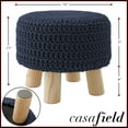 thumbnail image 3 of Hand-Knitted Cotton Pouf Ottoman Footstool, 13" Round x 11" High, Boho Accent Footrest with Non-Skid Legs, Foot Stool and Extra Seating, Navy Blue, 3 of 7