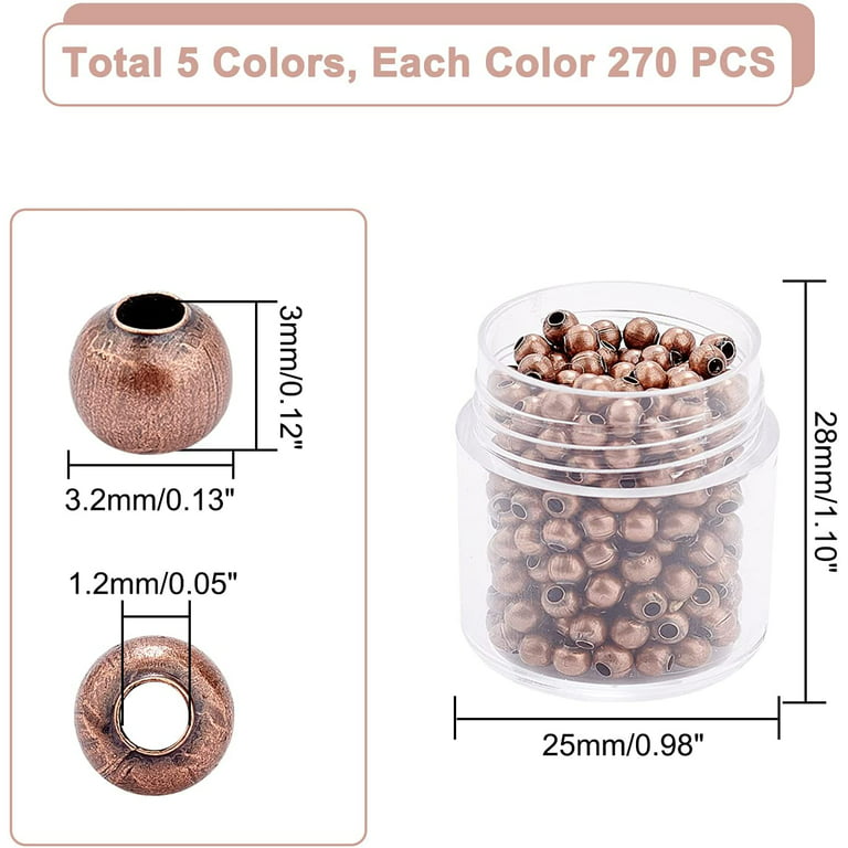 1350pcs 3mm Spacer Beads 5 Color Round Smooth Tiny Metal Bead Spacers Ball  Loose Beads 