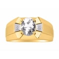 thumbnail image 1 of RYLOS Men's Rings Yellow Gold Plated Silver Rings Classic Designer  9X7MM Gemstone &  Diamond Ring White Topaz April Birthstone Ring Size 13, 1 of 7