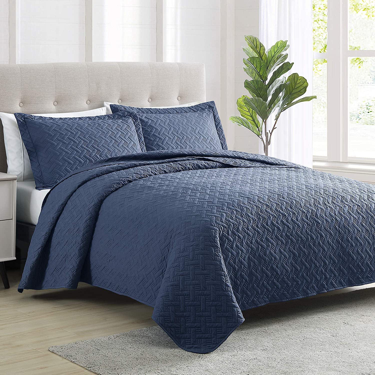 IGUOHAO King Size Quilt Set Blue Bedspreads - Soft Bed Summer Quilt ...