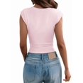 thumbnail image 3 of Womens Deep V Neck Crop Tank Tops Going Out Crop Top Sleeveless Slim Fit Y2k Summer Tops Pink L, 3 of 7