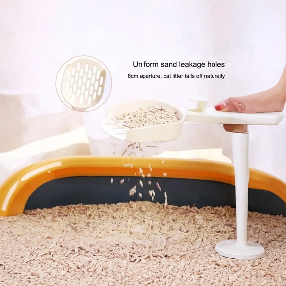 Cat Litter Scoop - Large Long Handle Litter Scoop with Hook, Plastic Cleaner for Litter Box, Heavy Duty Sifting Scooper for Clumping Cat Litter