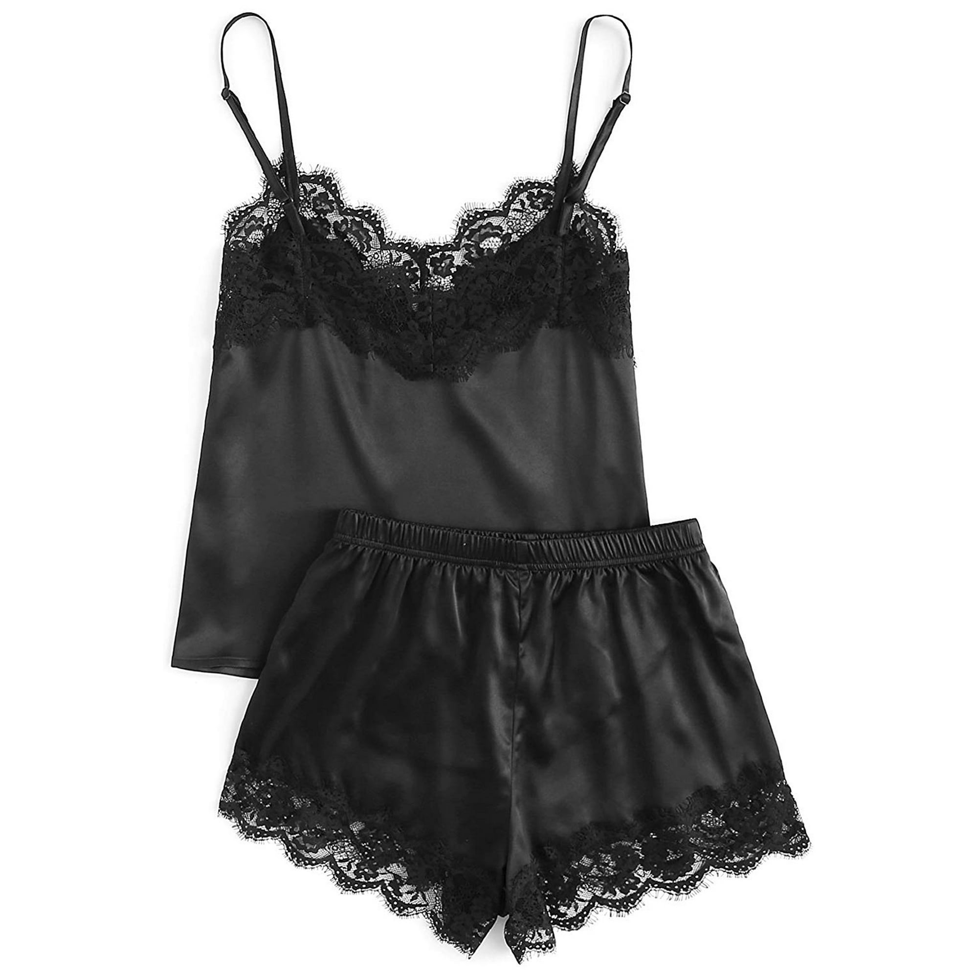 Ensemble Pyjama en Satin Dentelle Noire et Short pour Femme Walmart