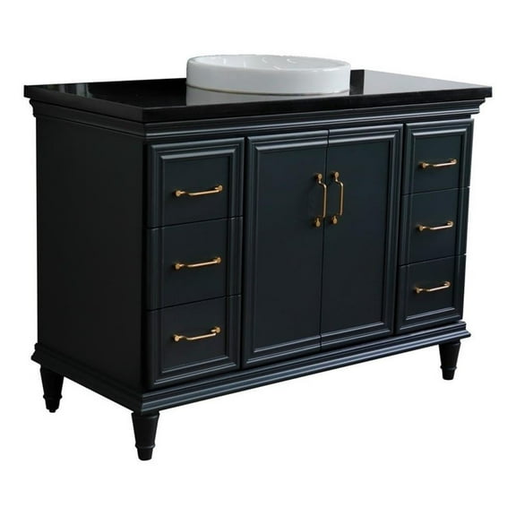 49 in. Single Wooden Vanity  Dark Gray with Black Galaxy Granite Round Sink