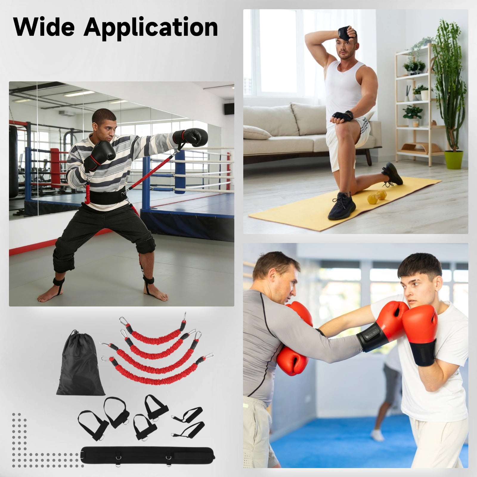 12 PCS Boxing Resistance Bands Set, 15 Lbs Resistance Exercise Bands with Adjustable Wrist Ankle Cuffs Waistbelt, Portable MMA Martial Arts Training Kit for Explosive Power Speed Agility