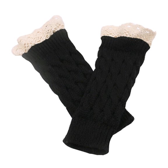 Grofry Women Warm Gloves,Fingerless Lace Gloves Soft Knitted Long Mitten Wrist Warmer Winter Gift Black