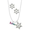 thumbnail image 1 of Delight Jewelry Rainbow Colored ''Love'' Silver tone Snowflake Charm Necklace and Stud Earrings, 1 of 4