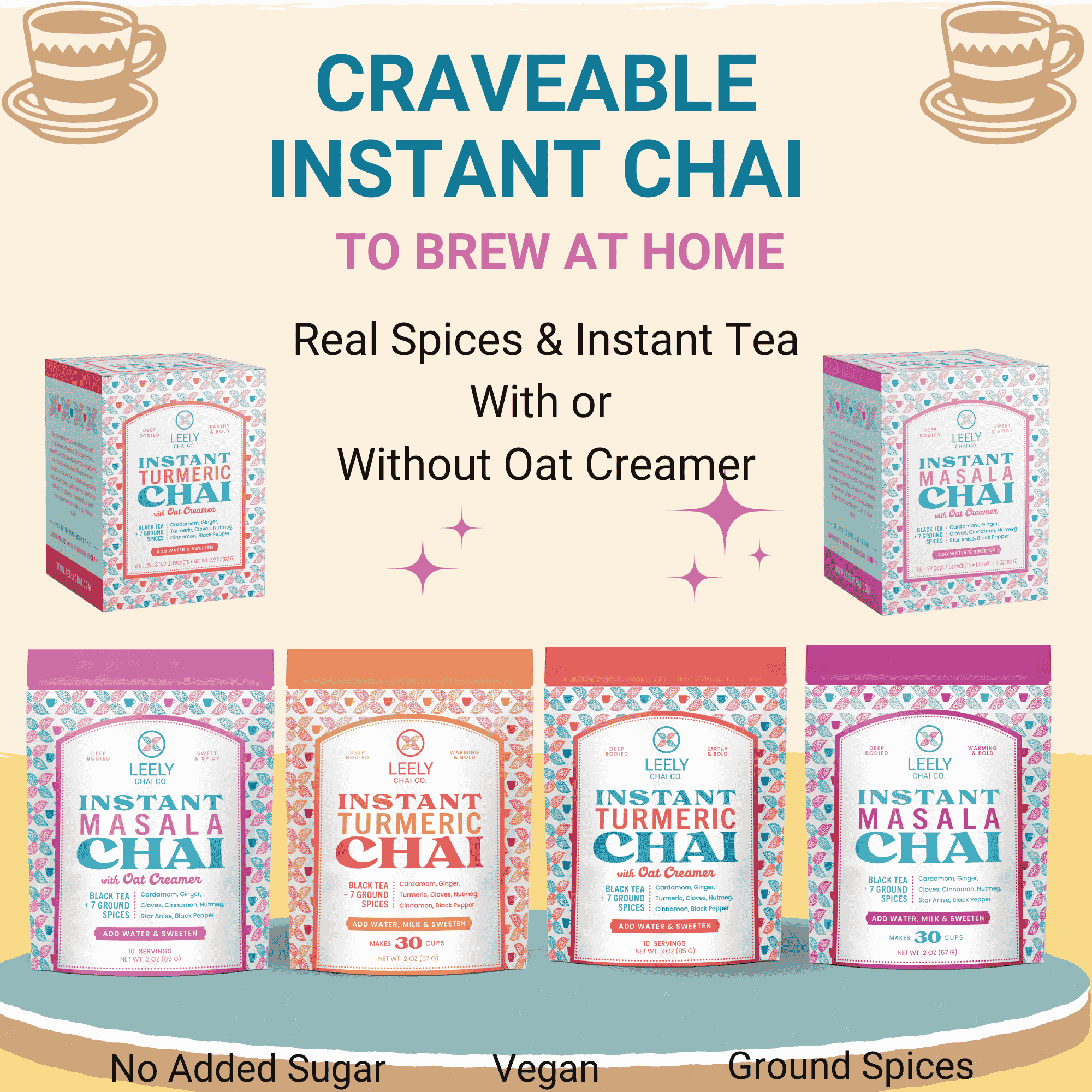 Leely Instant Turmeric Ginger Chai Latte with Oat Creamer - 6oz - Just Add Hot Water, No Steeping, Dissolves Instantly, Creamy Turmeric Ginger Drink Anytime