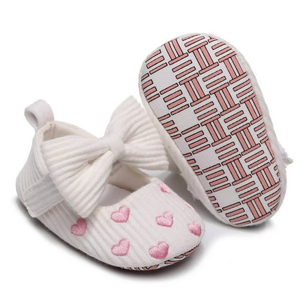 

kpoplk Baby First Walking Shoes Girls Single Shoes Heart Embroider Bowknot First Walkers Shoes Toddler Sandals For Girls(White)