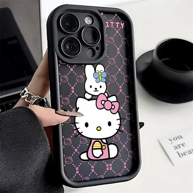 Hello kitty Kawaii Cat For iPhone 15 14 13 12 11 Pro Max XS Max X XR 7 8 Plus 6S 5S Liquid Eye Ladder Phone Case advanced