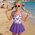 thumbnail image 3 of COEQINE Girls Bathing Suit One Piece with Full Coverage Skirt & Built-in Panty, Scoop Neck Tankini Style Cute Swimsuit, for Active Girls 3-4 Years, Purple Butterfly, 3 of 8