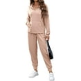 thumbnail image 3 of FIOPHY Women's Waffle Knit 2 Piece Outfits Lounge Sets 1/4 Zip Up Pullover Long Sleeve Top Jogger Sweats Track Suits Set, Khaki, XL, 3 of 5