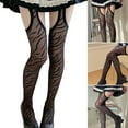 thumbnail image 2 of Trendy Silver Thread Pantyhose Zebras Pattern Sheer Fabric Garter Belt Tights, 2 of 12