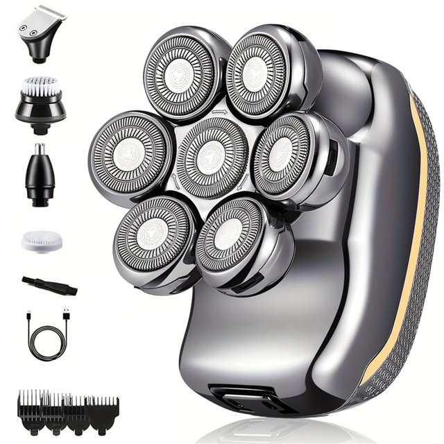 Afeitadora Eléctrica 6 en 1 para Hombres, Recargable, Inalámbrica, para Hombres Calvos, Resistente Al Agua, Recortadora de Barba en Seco y Húmedo