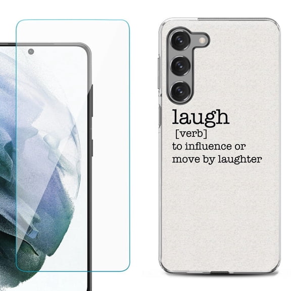 Shockproof Fashion Phone Case for Samsung Galaxy S23  / S23 Plus 5G, with Tempered Glass Screen Protector, by OneToughShield ® - Dictionary/Laugh