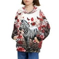 thumbnail image 3 of Xoenoiee Retro Floral Zebra Butterfly Pattern Girls Hoodies Long Sleeve Sweatshirt Pullover Hoodies for Fall Winter Hooded Tops Playwear for Kids Traveling Walking Running, M, 3 of 7