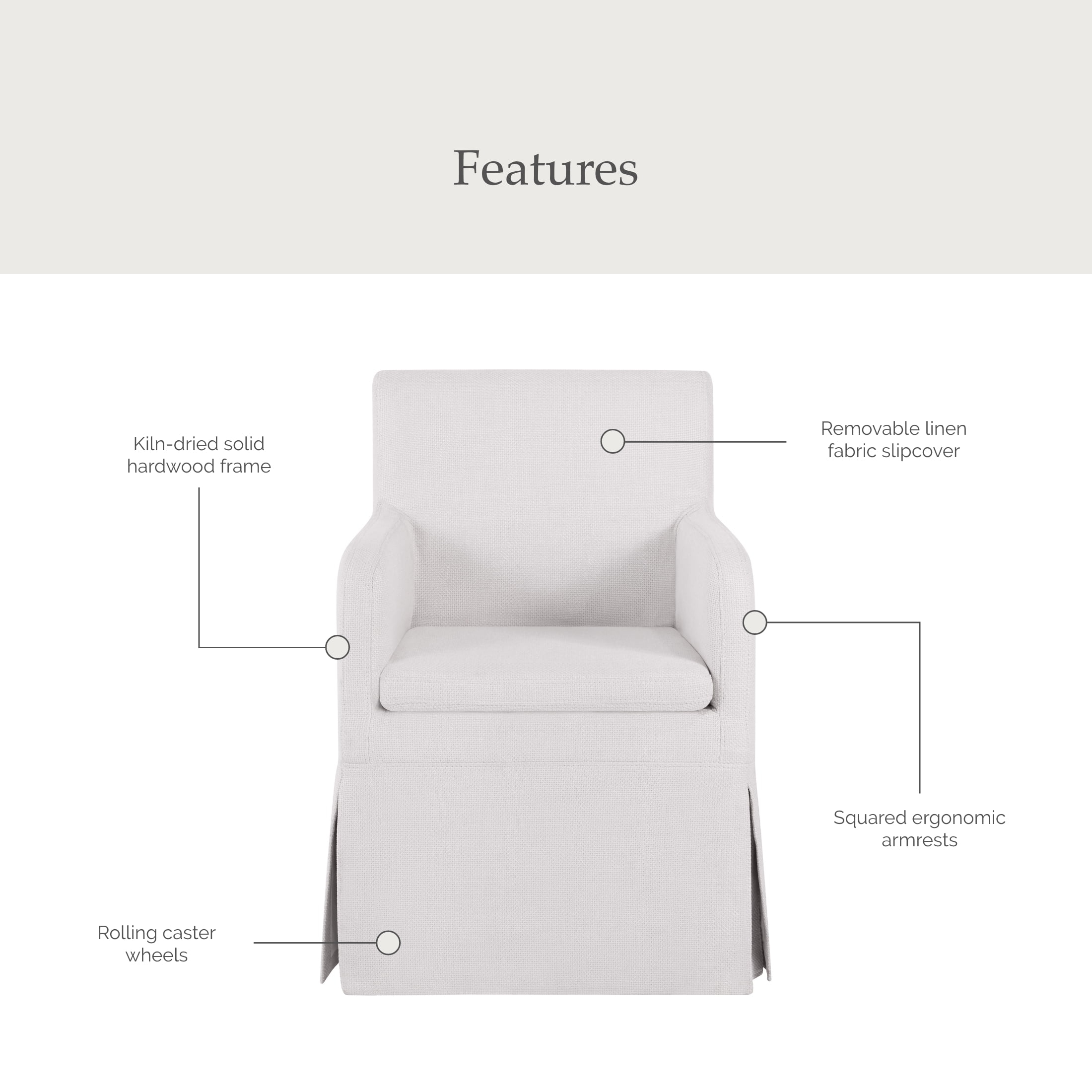 My Texas House Wren Slipcover Dining Chair with Casters Cream Polyester