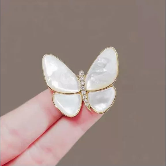 HOOUN 925 Silver Plated Leaf Pearl Butterfly Collar Suit Shirt Chain Neck Pin Brooch-Gold - 1