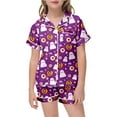 thumbnail image 5 of Gelikeya Teen Pajama Sets Size 12-13 Halloween Pajamas Short Sleeves Collared T Shirts Shorts 2pc Outfits Halloween Nighie Gifts Preppy Pjs 2-13Y (Purple, 12-13 Years), 5 of 5