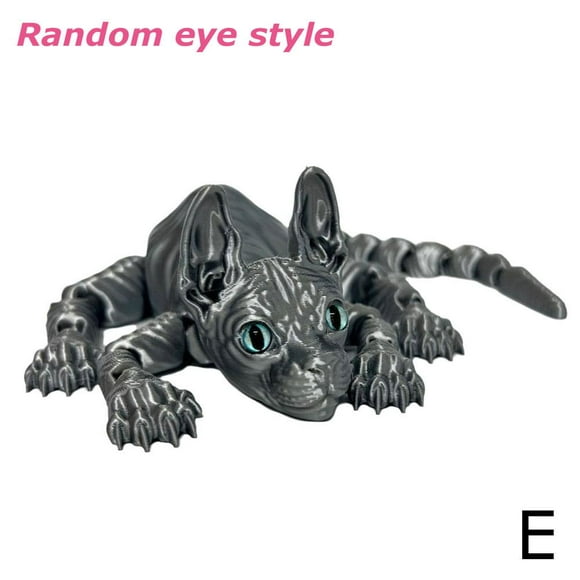 Bright silver 3D printed sphinx cat animal toy decorative ornaments hairless cat doll joint cat fidget toy ornaments