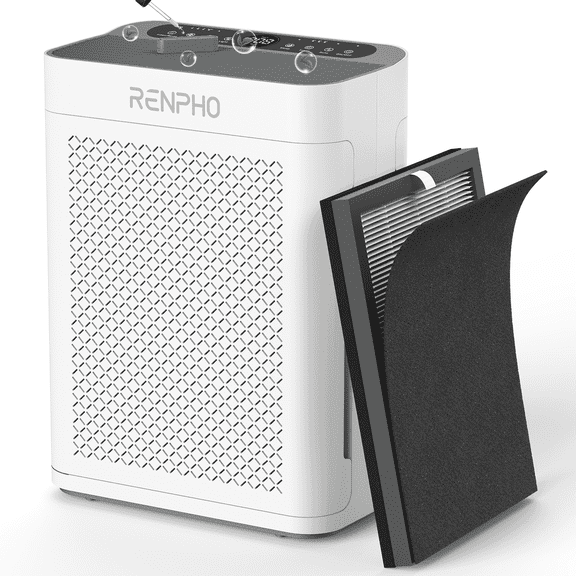 RENPHO Air Purifier for Large Room up to 3000 Sq.ft/2h, HEPA Air Purifier with Double Washable Filter and Air Quality Sensor, Smart Air Cleaner for Allergies and Asthma, Pet Hair, Dust, Pollen, Smoke