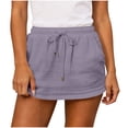 thumbnail image 2 of Fwqbns Women Solid Color Mini Skirt, Summer Casual Skirt with Elastic Waist Drawstring, Lightweight Ladies Short Skirt for Daily Beach Vacation Wear, 2 of 6