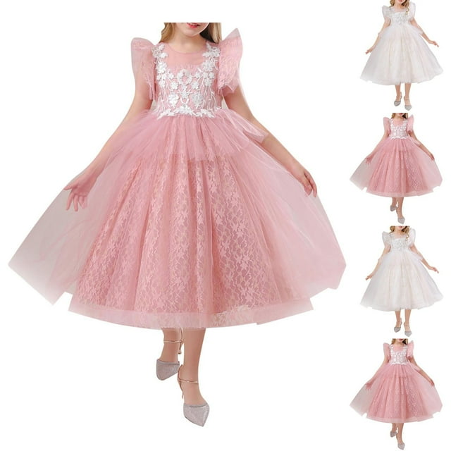 Tranfacy Robes d'Été pour Ados, Robes pour Filles Taille 10-12, Robe d'Été pour Filles pour 6-17 Manches à Volants Jupe en Maille Perlée Robe de Princesse