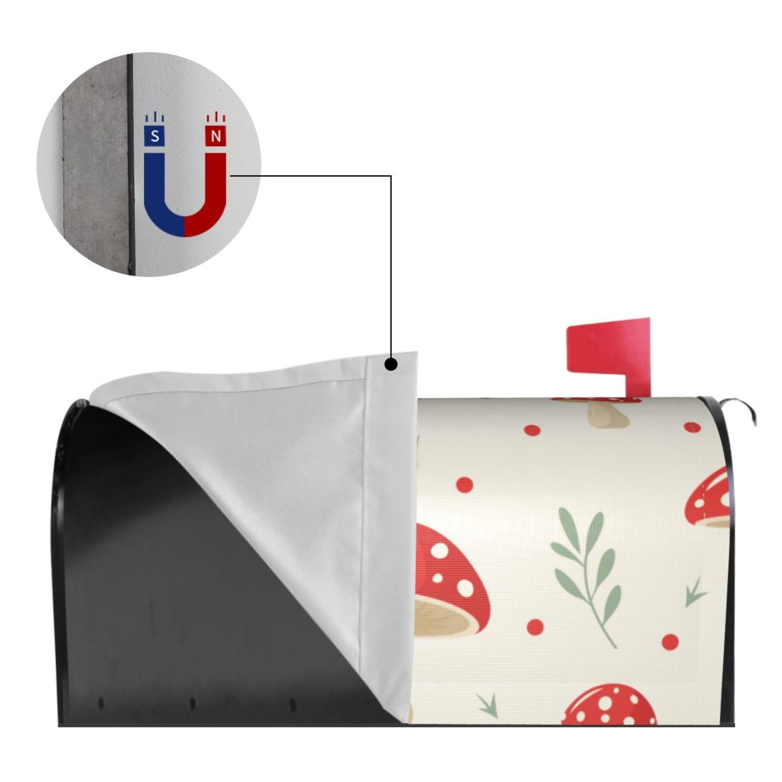 Gukieu Flat Mushrooms Print Magnetic Mailbox Cover, Sun-proof and Waterproof Home Yard Mailbox Cover-21x18 in