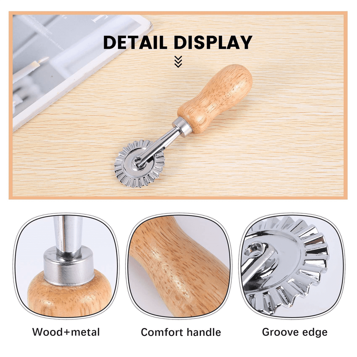 Ravioli Cutter Wheel,Pastry Wheel Cutter with Long Wooden Handle