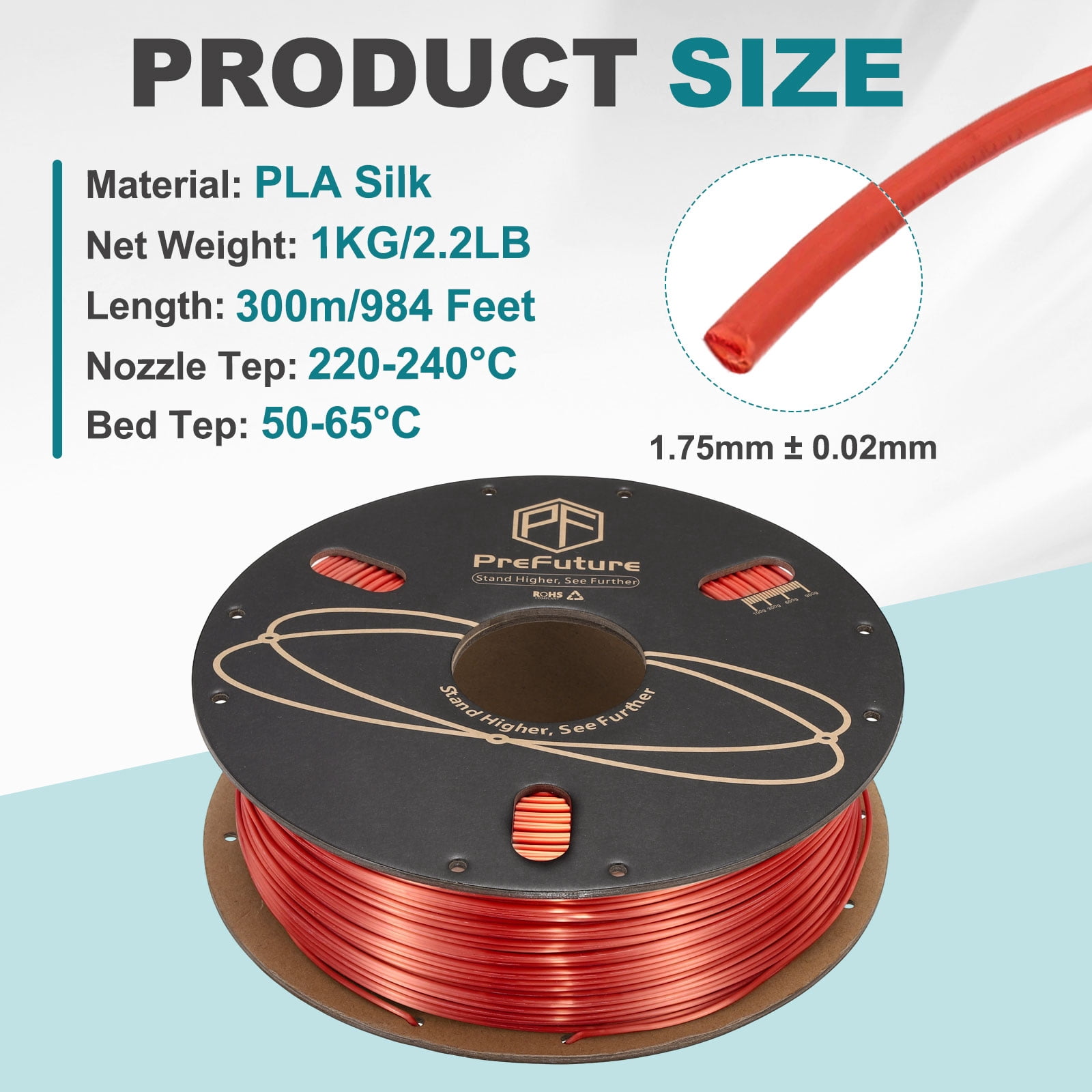 Uxcell Silk PLA Filament 1.75mm 1KG/2.2LB High Shine 3D Printer Filament, Enhanced Toughness, Dimensional Accuracy +/- 0.02mm for 3D Printer, Red