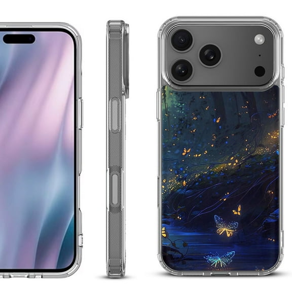 For iPhone 17 Pro Max Protective Shockproof Phone Case, by OneToughShield - Fireflies Butterfly