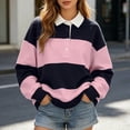 thumbnail image 2 of RUTAYY Women's Sweatshirt Color Block Turndown Collar Versatile Pullover Long Sleeve Casual Streetwear Crewneck Sweatshirt Pink, 2 of 4