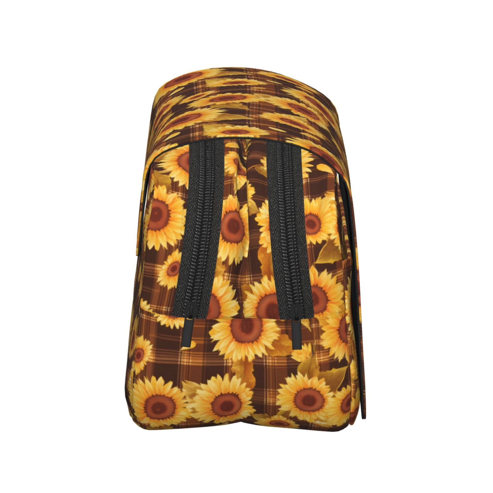Rateoe Vintage Brown Plaid Sunflower Pattern Double Clamshell Pen Case, Storage Organizer with Two Zipper Compartments– Holds Up to 50 Pencils & Pens