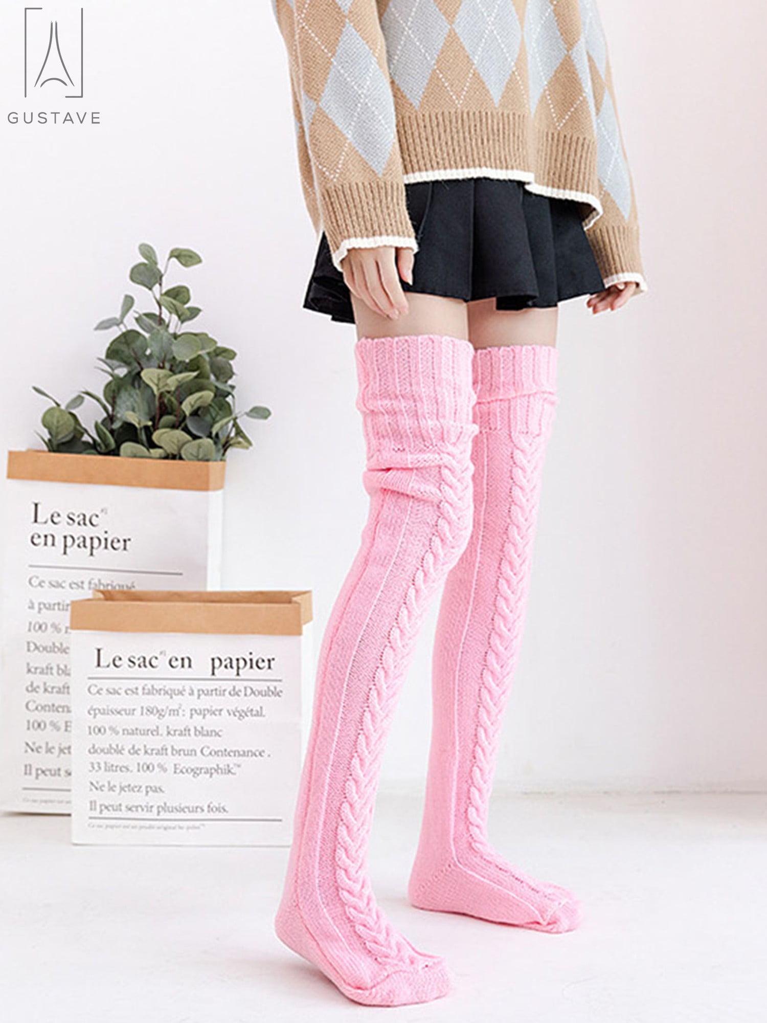 Gustave Women s Wool Thigh High Stockings Over The Knee High Socks