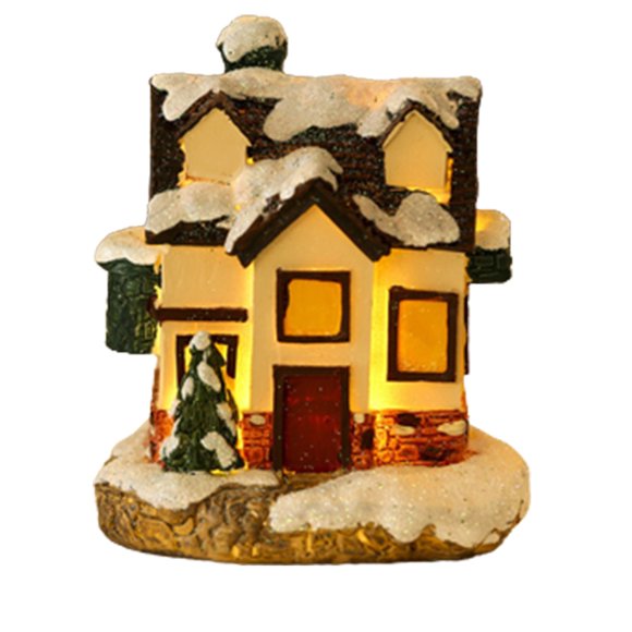 Lighted Christmas Village House, Resin Snowhouse Scene Collectible Building, Battery Operated LED Miniature for Holiday Tabletop Desk Bedroom Decoration