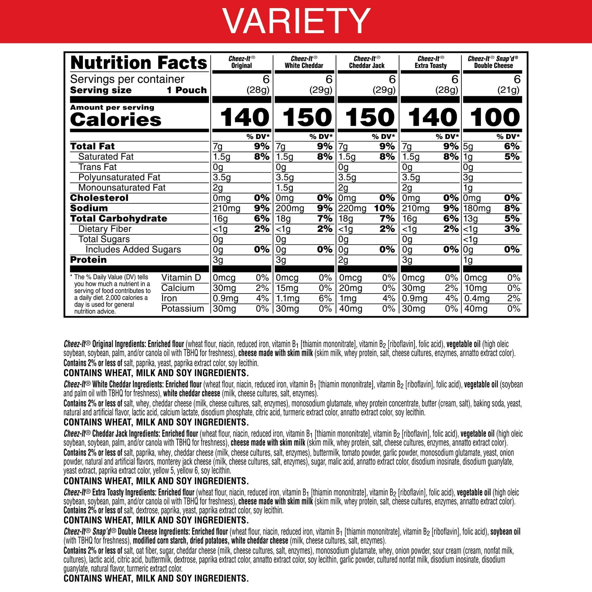 Cheez-It Variety Pack Cheese Crackers, Baked Snack Crackers, 30 Count - 2 pack