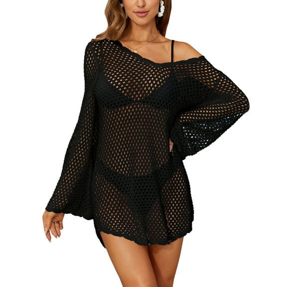 Charmo Womens V Neck Swim Cover Up Hollow Out Swimwear Tie Back Bikini Beachwear