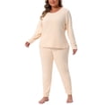 thumbnail image 4 of Agnes Orinda Women's Plus Size Thermal Underwear Fleece Lined Long Sleeve Shirt and Leggings Soft Lounge Long Johns Set Large Plus White, 4 of 6