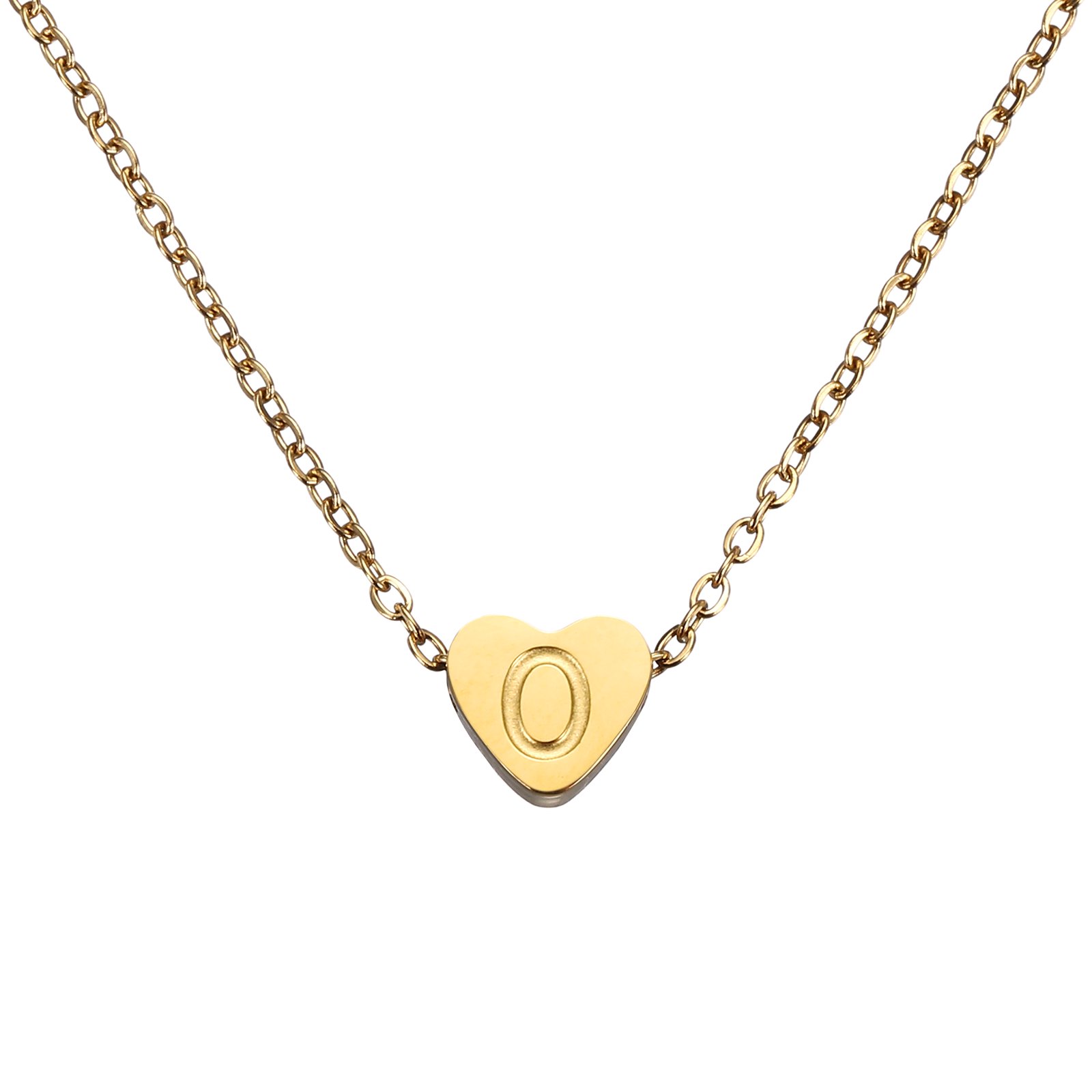 Uxcell Initial Heart Necklace for Women, 18K Gold Plated Stainless Steel Chain Dainty Personalized Name Letter O Pendant Necklaces for Woman Jewelry Gifts, Gold Tone
