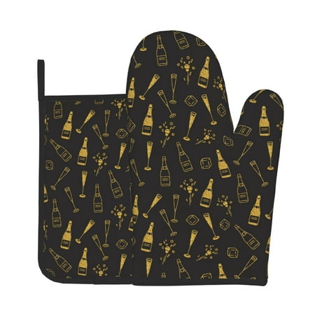 

Bingfone Bottles Print Oven Mitts Pot Holders Set 2 PCS for Kitchen for Cooking Grilling Baking BBQ Pot Holders Cook Essentials