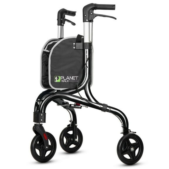 Planetwalk Lightweight 3-Wheel Walker for Seniors, Foldable and Adjustable Frame, Black