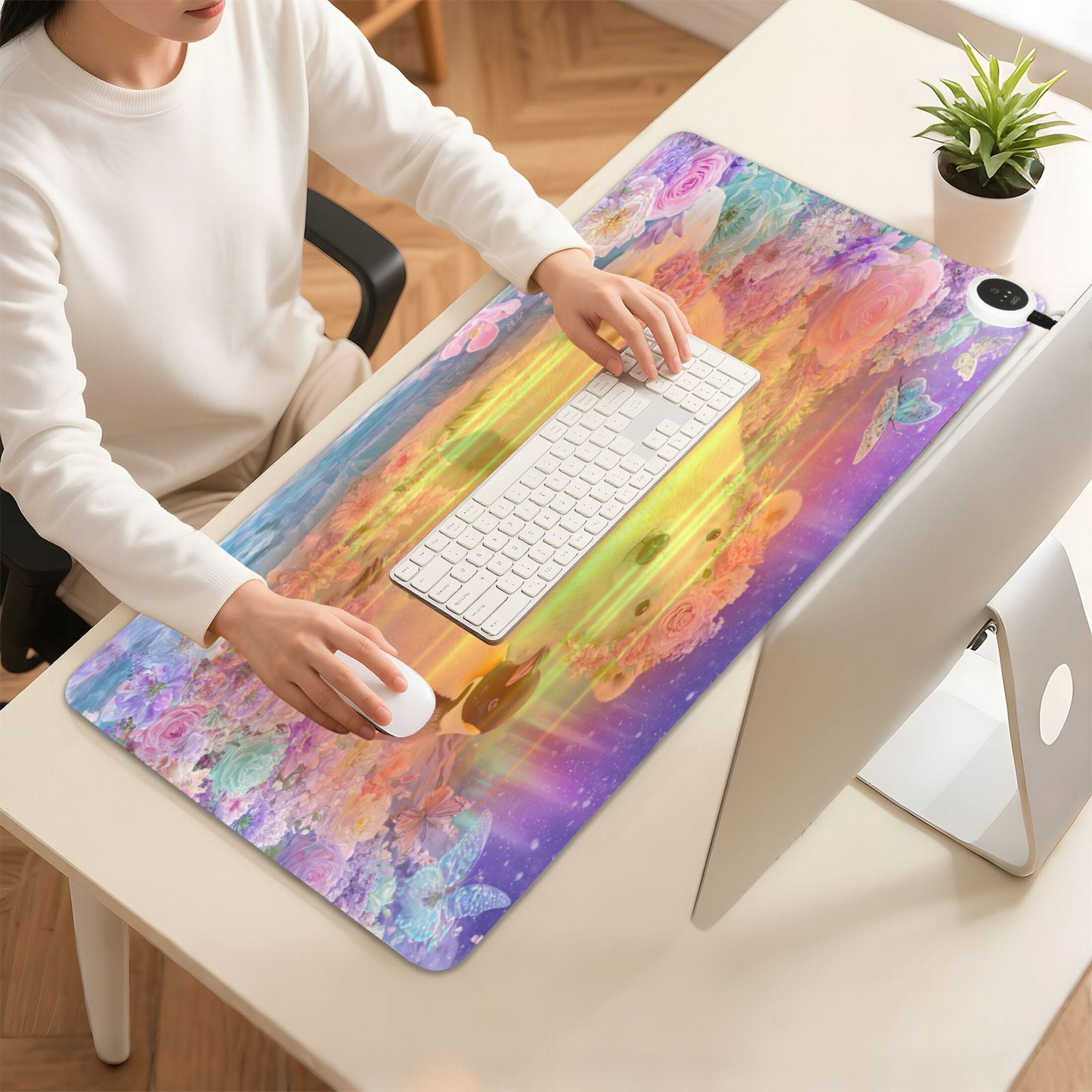 Large Heated Desk Mat Mouse Pad 31.5"x13"PU Leather Graphene Heating Desk Warmer with 3 Temperature Settings 110V US Plug Non-Slip Warm Pad for Home, Office, and Gaming Polar Bear and Penguin Pattern