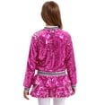 thumbnail image 2 of Hansber Kids Girls Sequins Hip Hop Jazz Dance Outfits Sparkly Long Sleeve Zipper Bomber Jacket with Skirts Hot Pink 10, 2 of 7