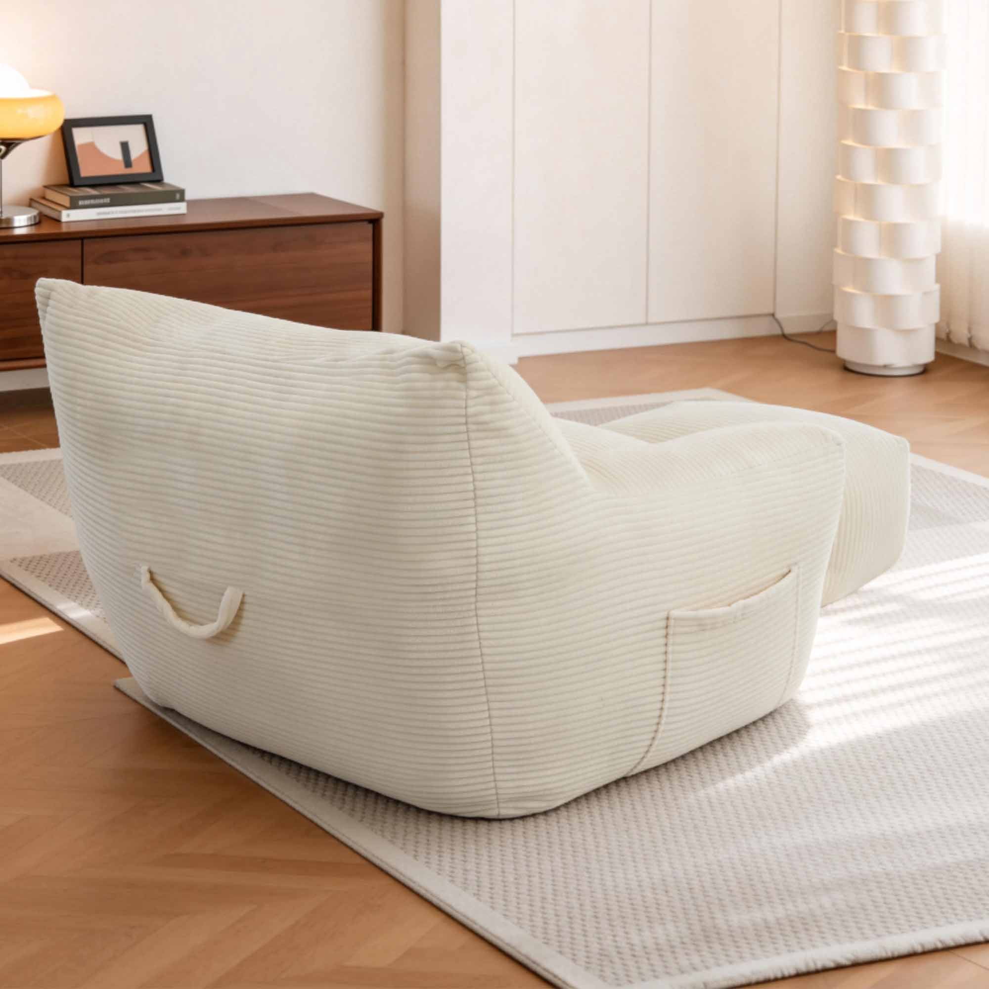 Lunale Oversized Bean Bag Chair with Ottoman, Boneless Lazy Sofa Chair for Bedroom, Living Room, Beige Corduroy