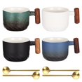 thumbnail image 2 of 4 PCS Ceramic Espresso Cups, Vintage Ceramic Cups with Spoons, 4.4oz Espresso Cup with Wooden Handle, Exquisite Demitasse Cup, Mini Coffee Mug for Latte, Cappuccino, Tea, Beverage, 2 of 7